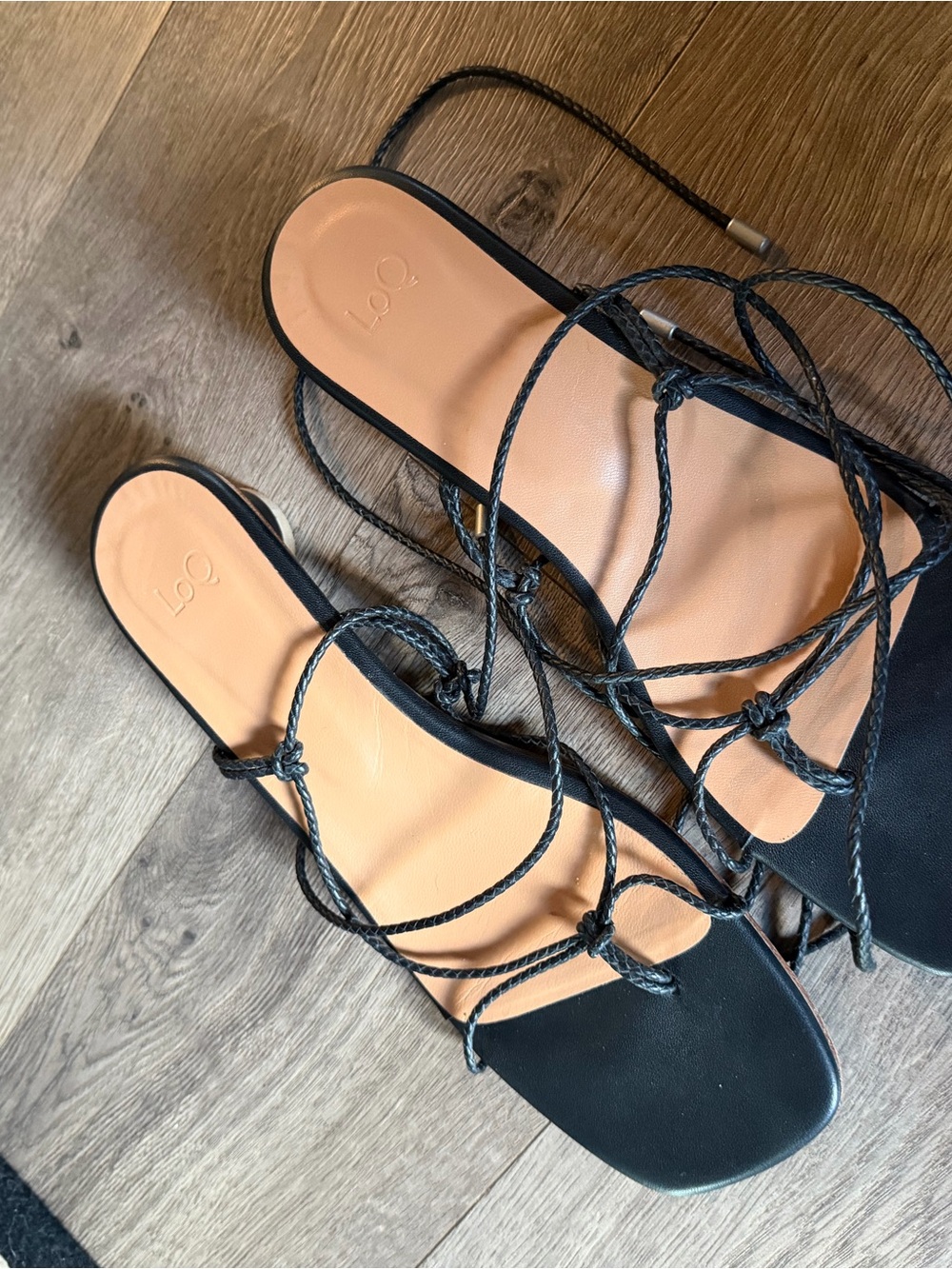 LOQ Black Braided Lace-Up Sandals with Tan Insole